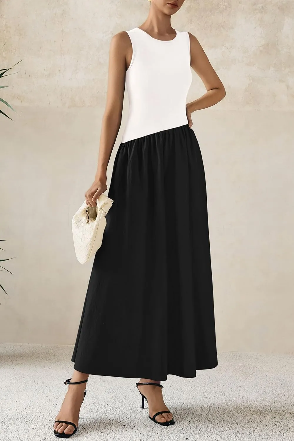 PRETTYGARDEN Women's Maxi Sundress Casual Summer 2025 Sleeveless Asymmetrical Drop Waist Patchwork Long Flowy Tank Dresses
