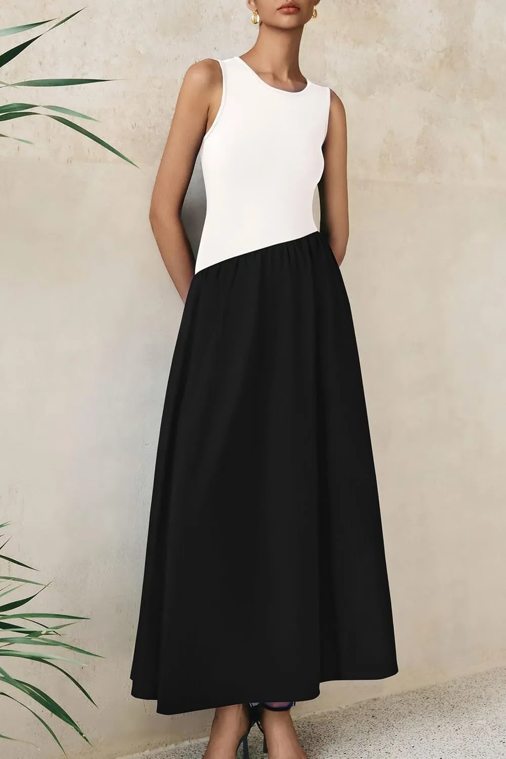 PRETTYGARDEN Women's Maxi Sundress Casual Summer 2025 Sleeveless Asymmetrical Drop Waist Patchwork Long Flowy Tank Dresses