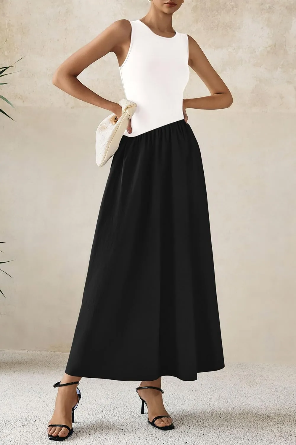 PRETTYGARDEN Women's Maxi Sundress Casual Summer 2025 Sleeveless Asymmetrical Drop Waist Patchwork Long Flowy Tank Dresses