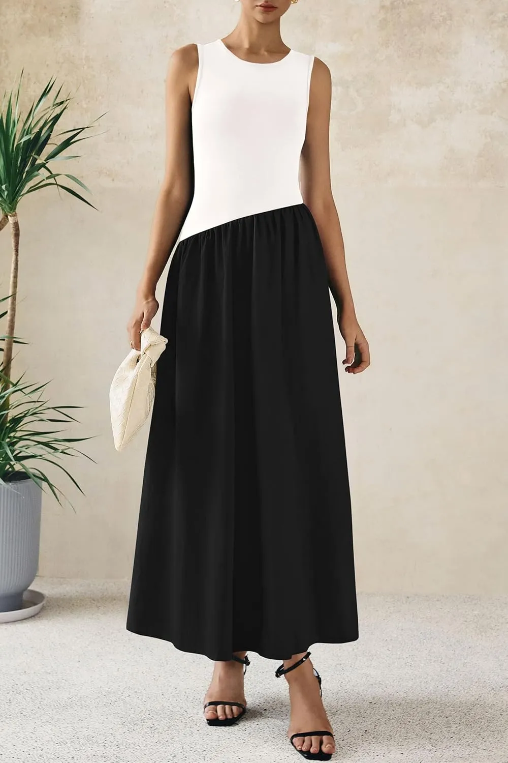 PRETTYGARDEN Women's Maxi Sundress Casual Summer 2025 Sleeveless Asymmetrical Drop Waist Patchwork Long Flowy Tank Dresses