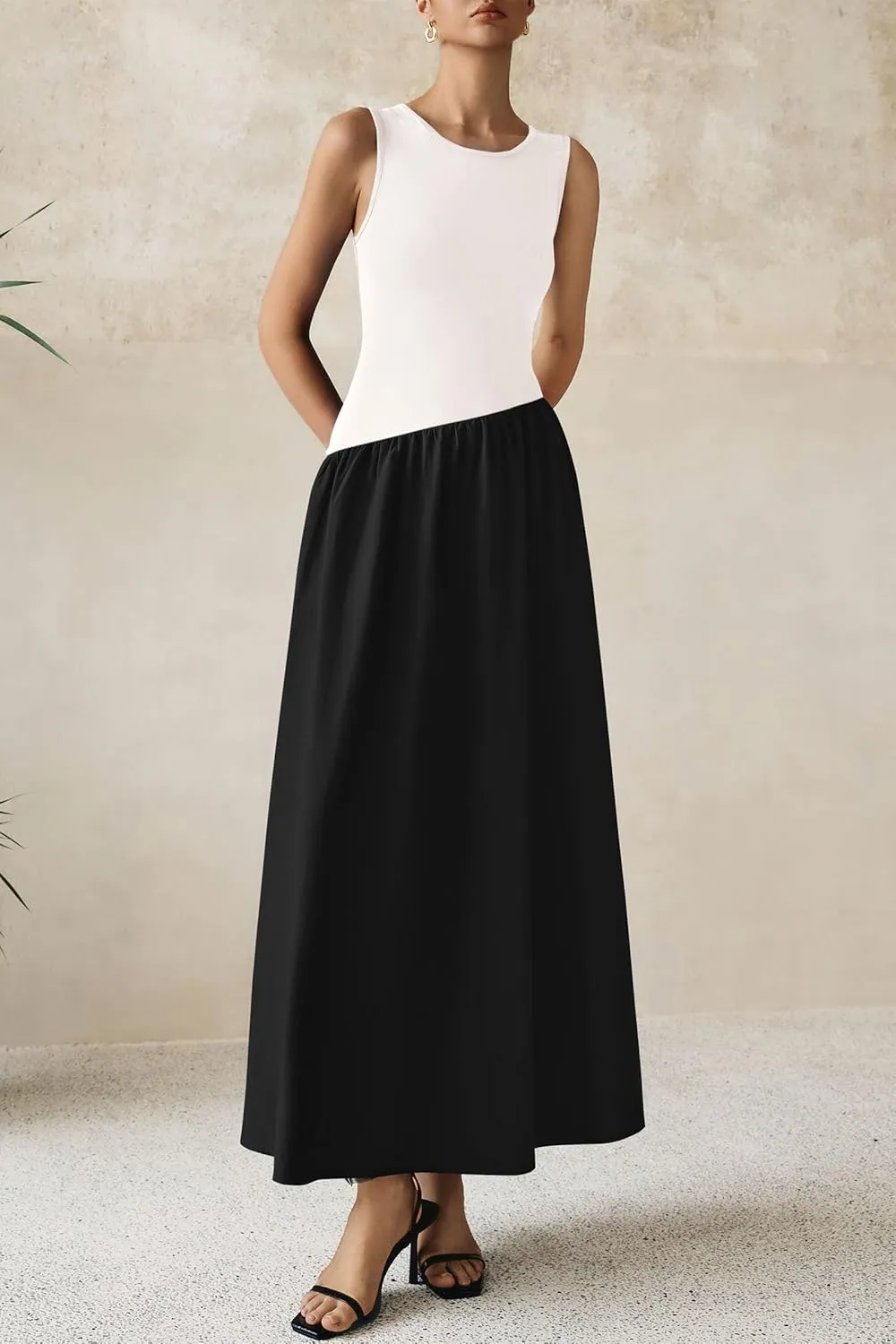 PRETTYGARDEN Women's Maxi Sundress Casual Summer 2025 Sleeveless Asymmetrical Drop Waist Patchwork Long Flowy Tank Dresses