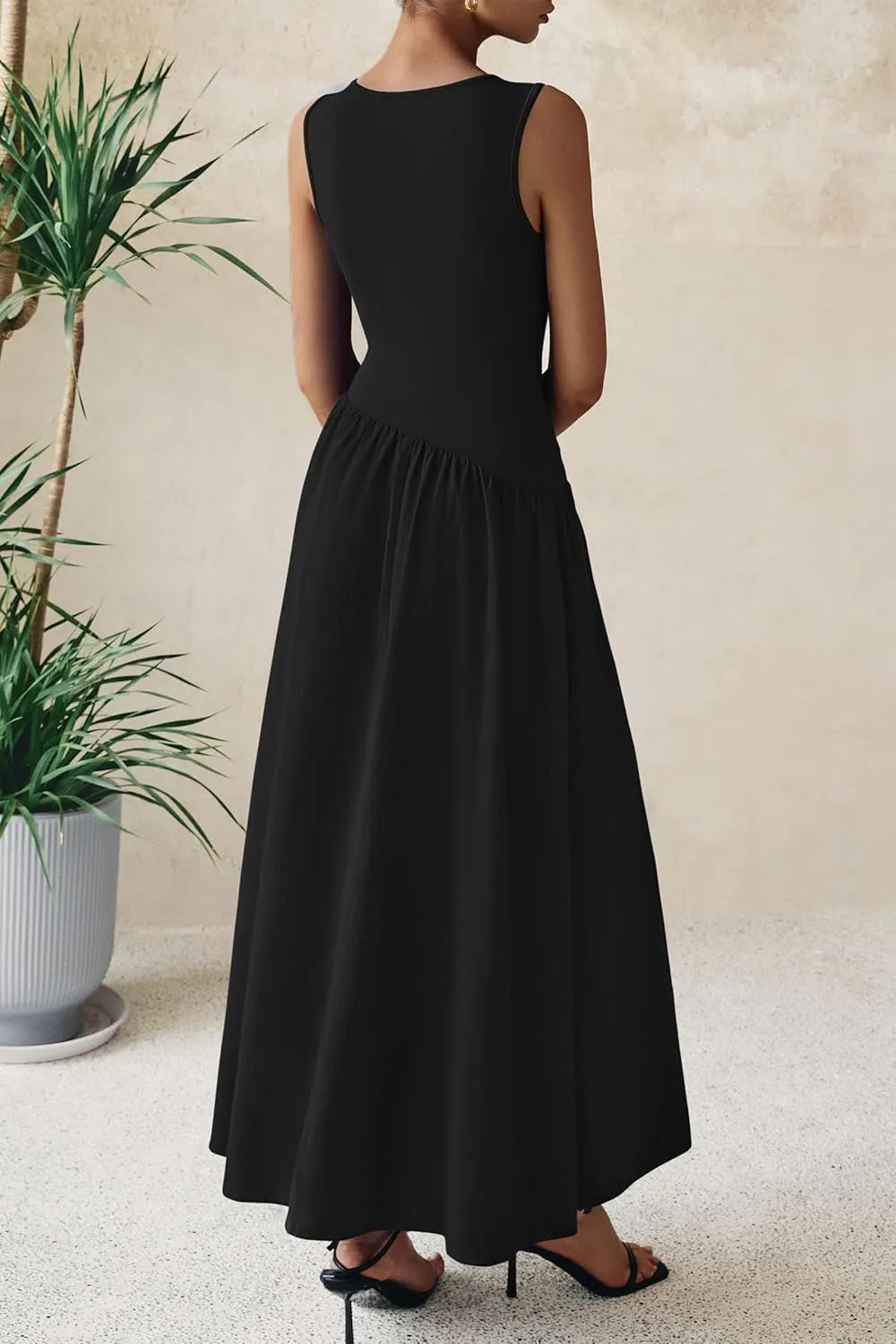 PRETTYGARDEN Women's Maxi Sundress Casual Summer 2025 Sleeveless Asymmetrical Drop Waist Patchwork Long Flowy Tank Dresses