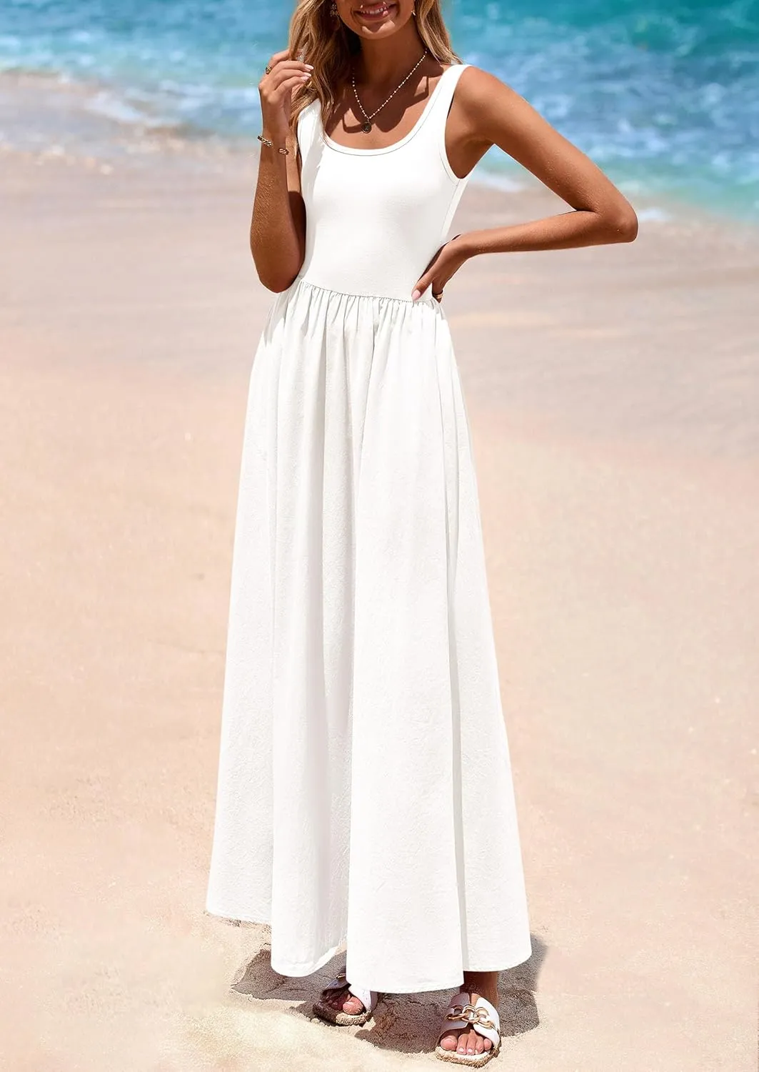 PRETTYGARDEN Womens Summer Casual Scoop Neck Sleeveless Long Dresses Tank Top Patchwork Aline Swing Maxi Dress with Pockets
