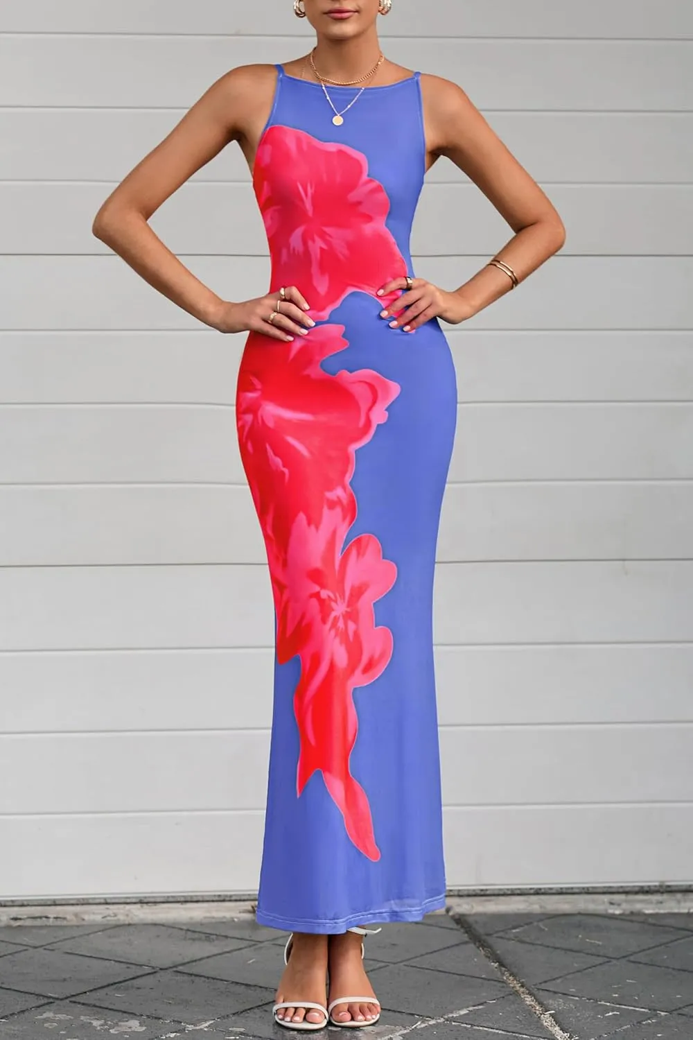 PRETTYGARDEN Womens Summer Dresses 2025 Elegant Spaghetti Straps Evening Gown Floral Print Bodycon Maxi Mesh Sundress