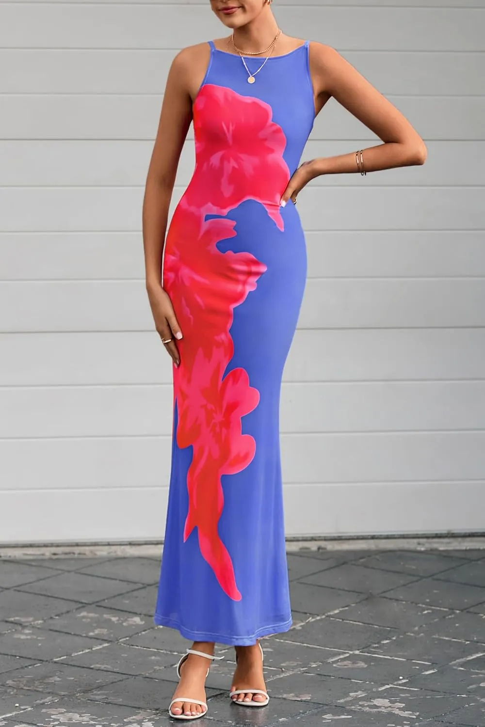 PRETTYGARDEN Womens Summer Dresses 2025 Elegant Spaghetti Straps Evening Gown Floral Print Bodycon Maxi Mesh Sundress