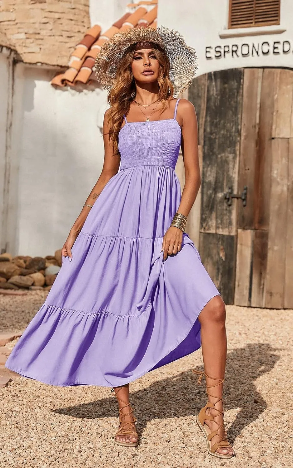 PRETTYGARDEN Women's Summer Maxi Dress 2025 Casual Boho Sleeveless Spaghetti Strap Smocked Tiered Long Beach Sundresses