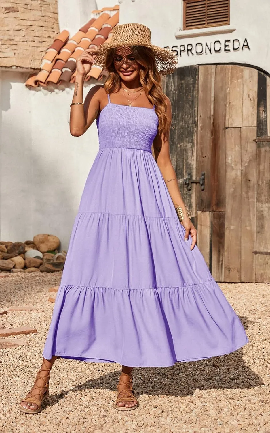 PRETTYGARDEN Women's Summer Maxi Dress 2025 Casual Boho Sleeveless Spaghetti Strap Smocked Tiered Long Beach Sundresses