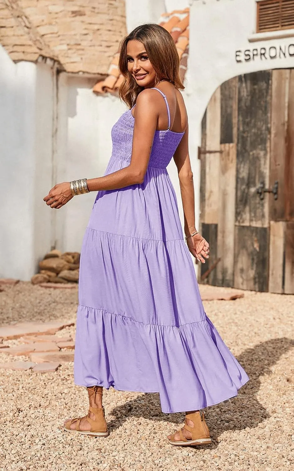 PRETTYGARDEN Women's Summer Maxi Dress 2025 Casual Boho Sleeveless Spaghetti Strap Smocked Tiered Long Beach Sundresses