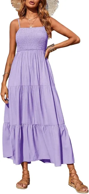 PRETTYGARDEN Women's Summer Maxi Dress 2025 Casual Boho Sleeveless Spaghetti Strap Smocked Tiered Long Beach Sundresses