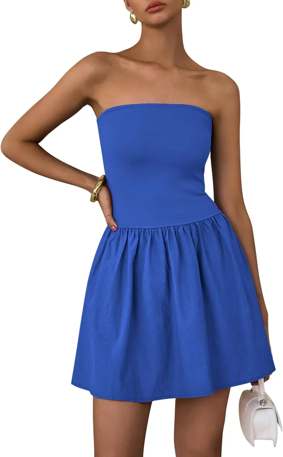 PRETTYGARDEN Women's Summer Strapless Mini Party Dress 2025 Casual Tube Top Ruffle A Line Short Patchwork Sundresses