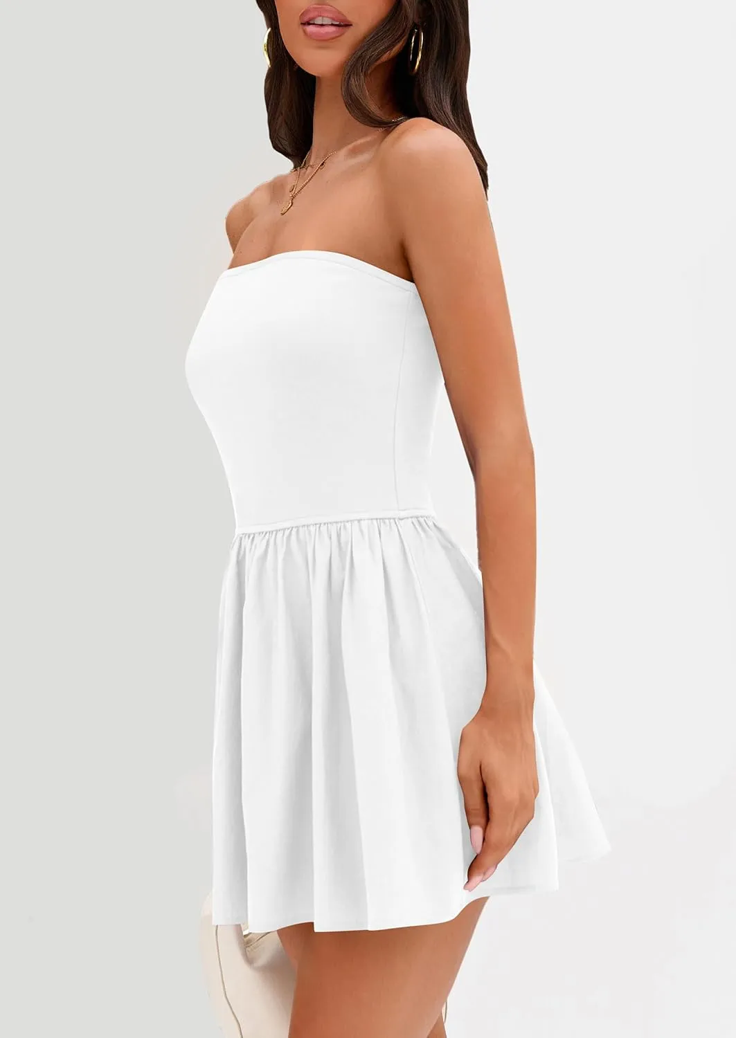 PRETTYGARDEN Women's Summer Strapless Mini Party Dress 2025 Casual Tube Top Ruffle A Line Short Patchwork Sundresses