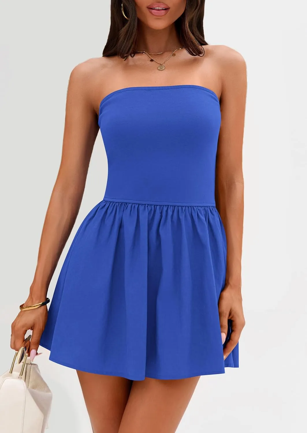 PRETTYGARDEN Women's Summer Strapless Mini Party Dress 2025 Casual Tube Top Ruffle A Line Short Patchwork Sundresses