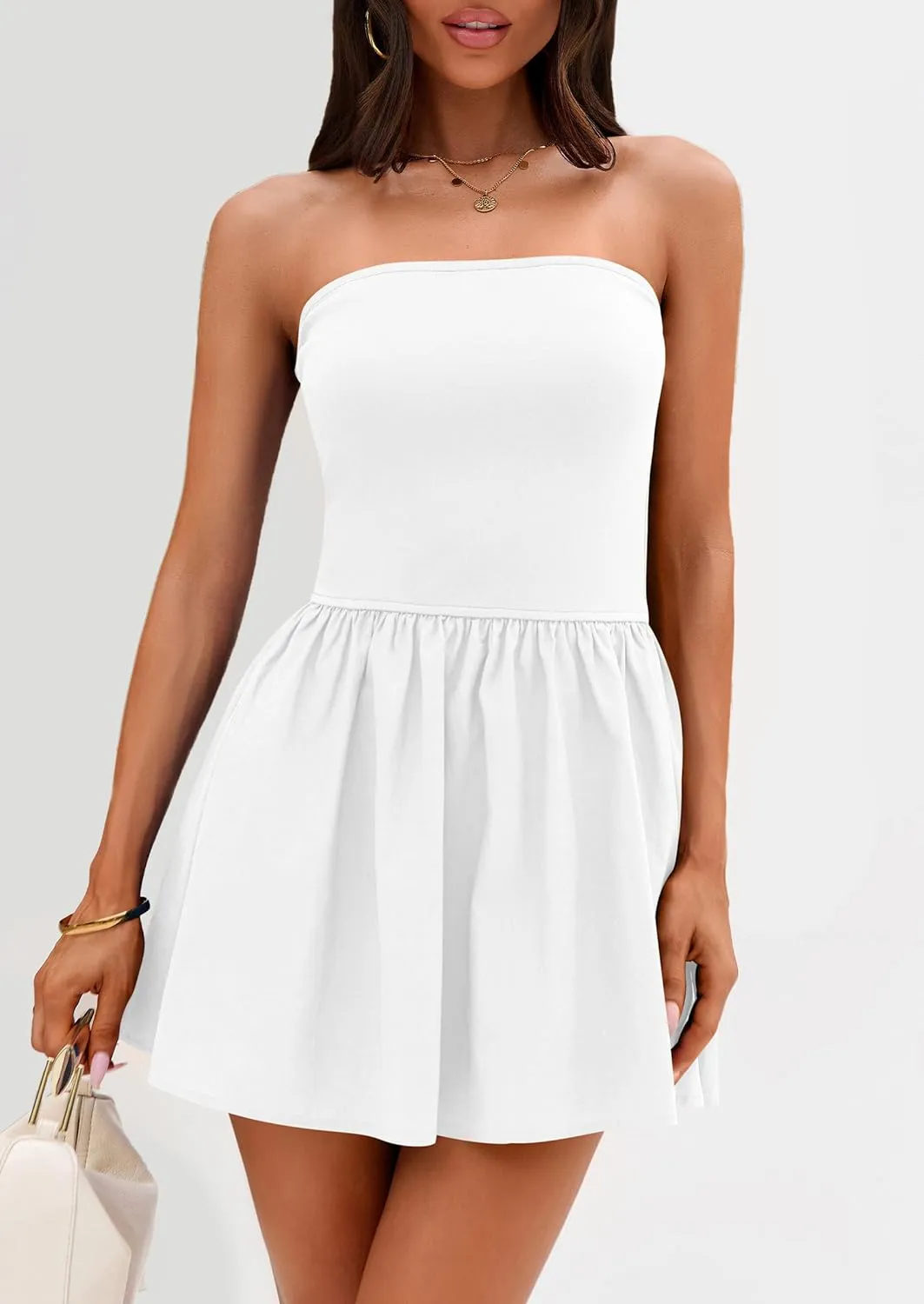 PRETTYGARDEN Women's Summer Strapless Mini Party Dress 2025 Casual Tube Top Ruffle A Line Short Patchwork Sundresses