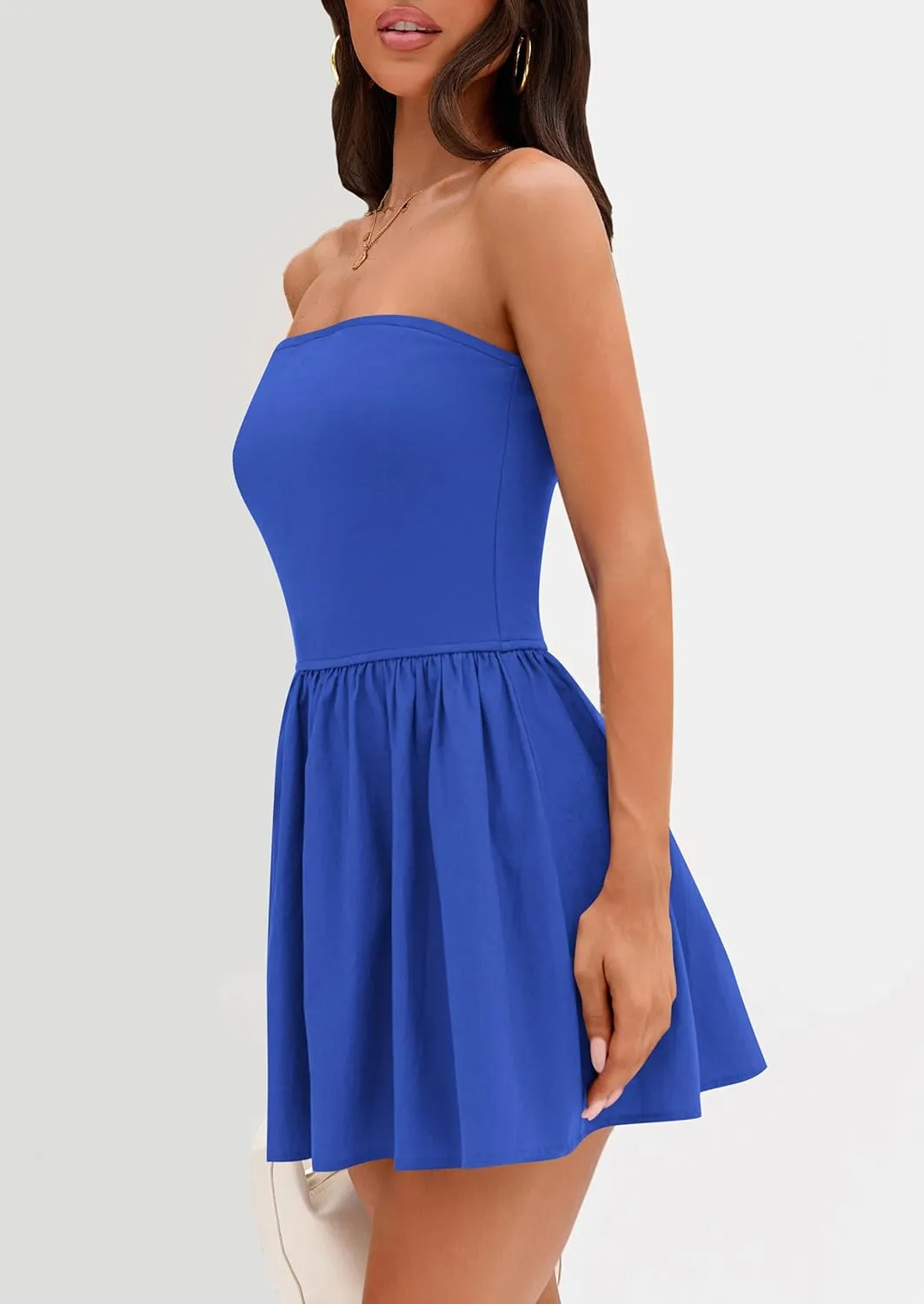 PRETTYGARDEN Women's Summer Strapless Mini Party Dress 2025 Casual Tube Top Ruffle A Line Short Patchwork Sundresses