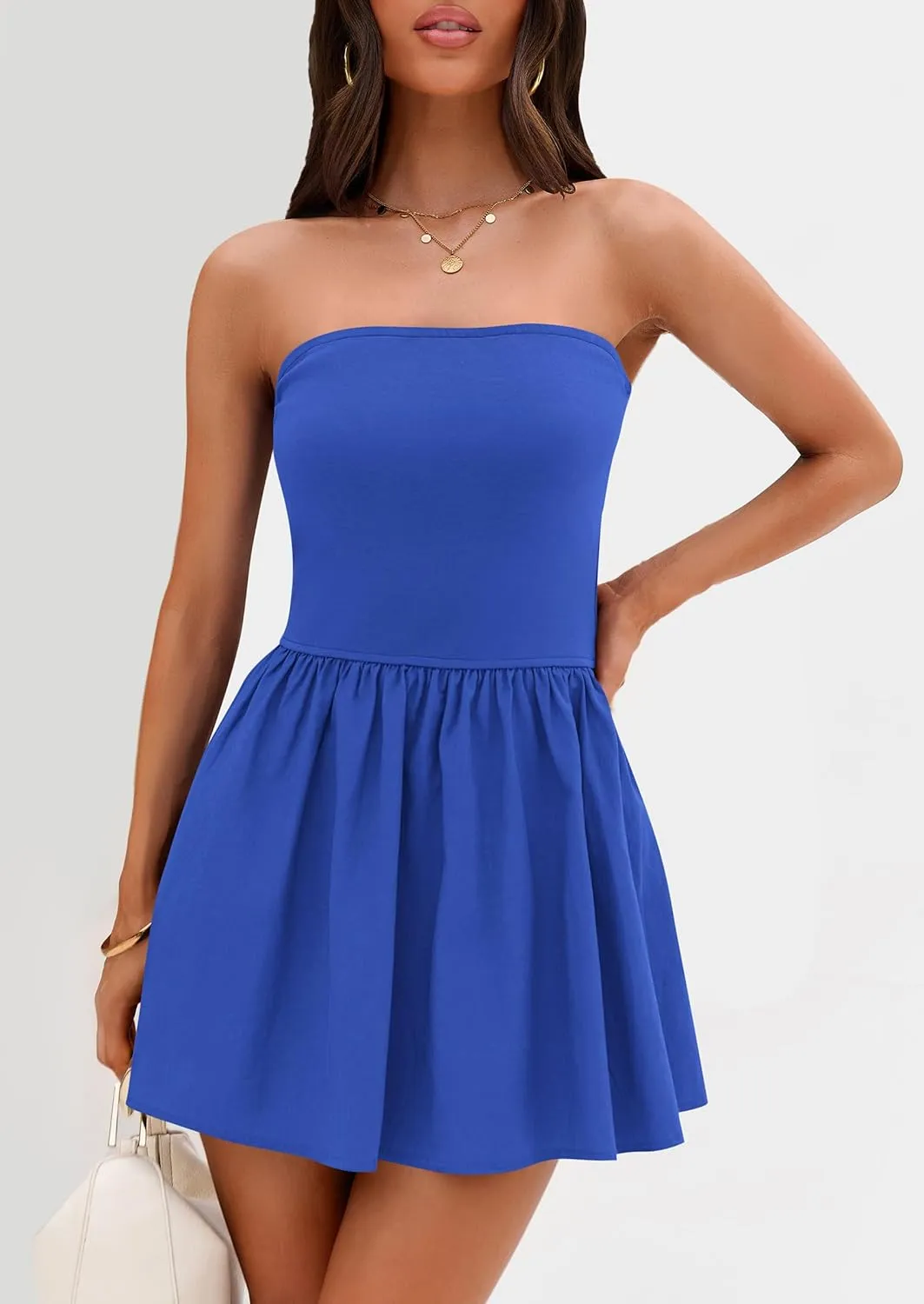PRETTYGARDEN Women's Summer Strapless Mini Party Dress 2025 Casual Tube Top Ruffle A Line Short Patchwork Sundresses