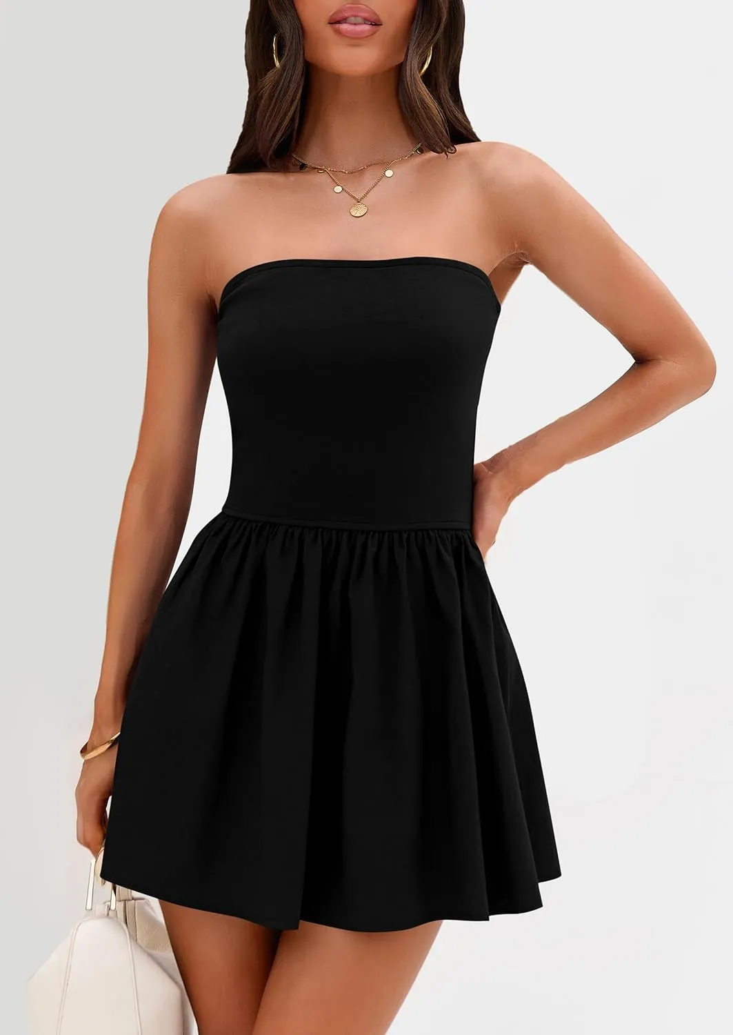 PRETTYGARDEN Women's Summer Strapless Mini Party Dress 2025 Casual Tube Top Ruffle A Line Short Patchwork Sundresses