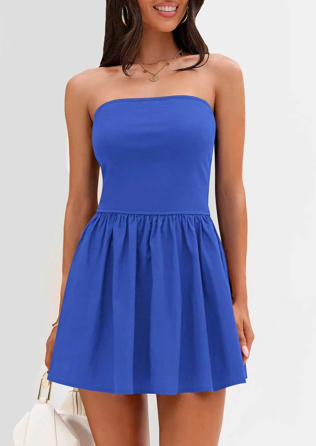 PRETTYGARDEN Women's Summer Strapless Mini Party Dress 2025 Casual Tube Top Ruffle A Line Short Patchwork Sundresses