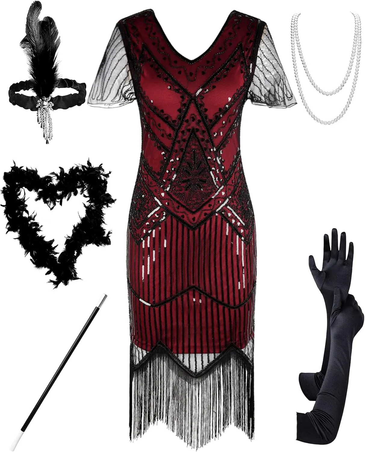PrettyGuide Women's 1920s Flapper Dress Short Sleeve Glitter Sequin Inspired Fringed Party Cocktail Dresses