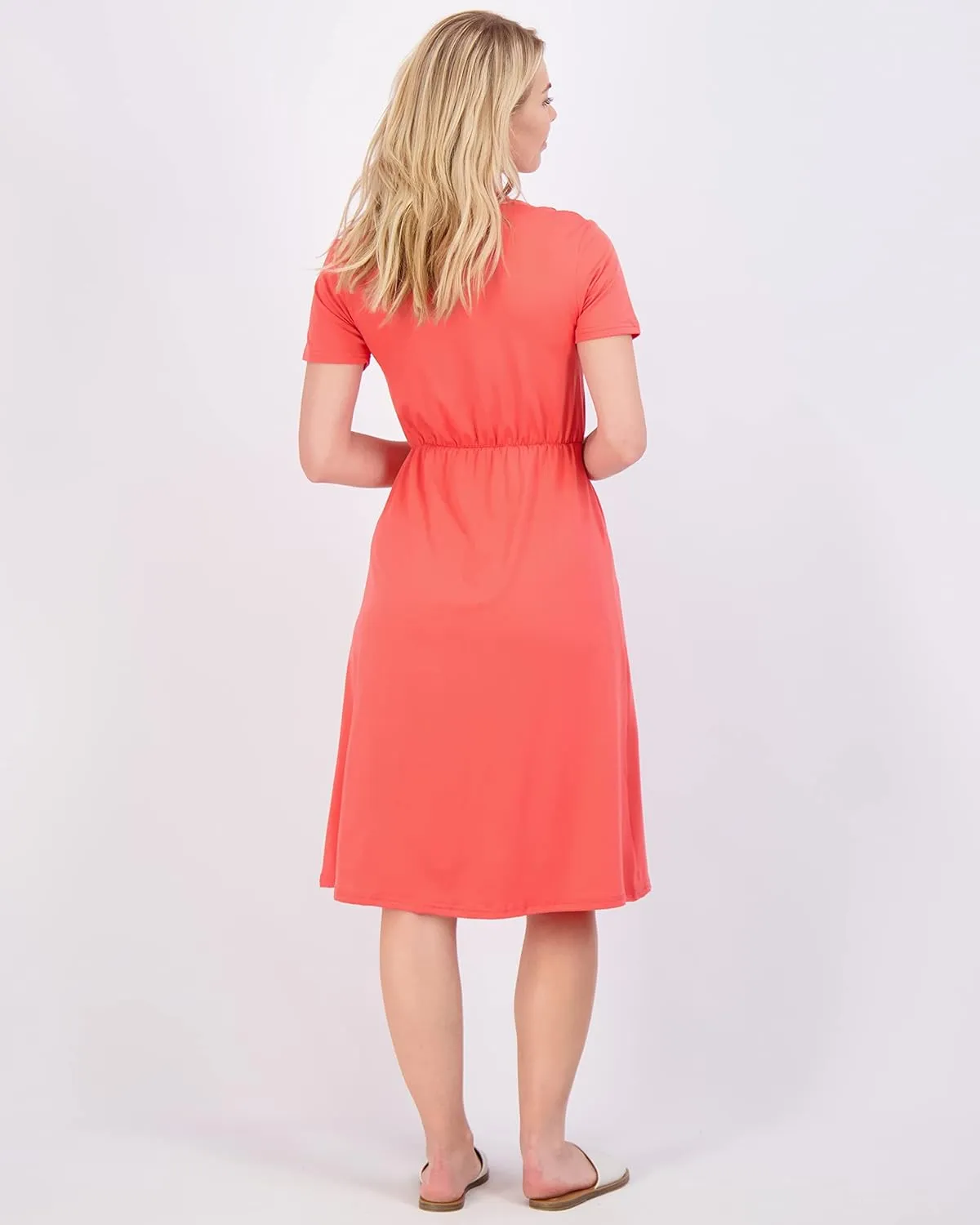 Real Essentials 3-Pack: Women's Midi Short Sleeve Soft T-Shirt Dress with Elastic Waist (Available in Plus Size)