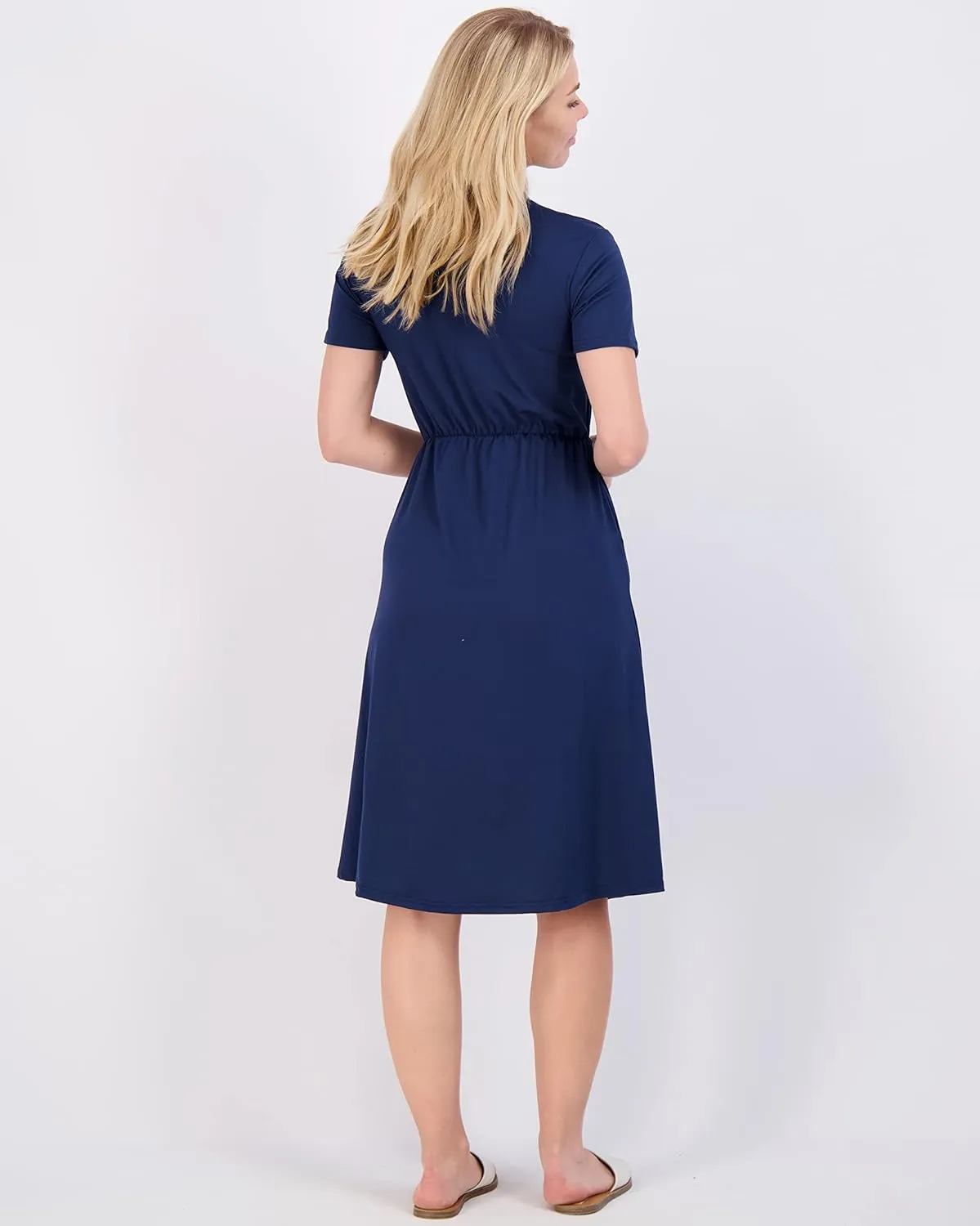 Real Essentials 3-Pack: Women's Midi Short Sleeve Soft T-Shirt Dress with Elastic Waist (Available in Plus Size)