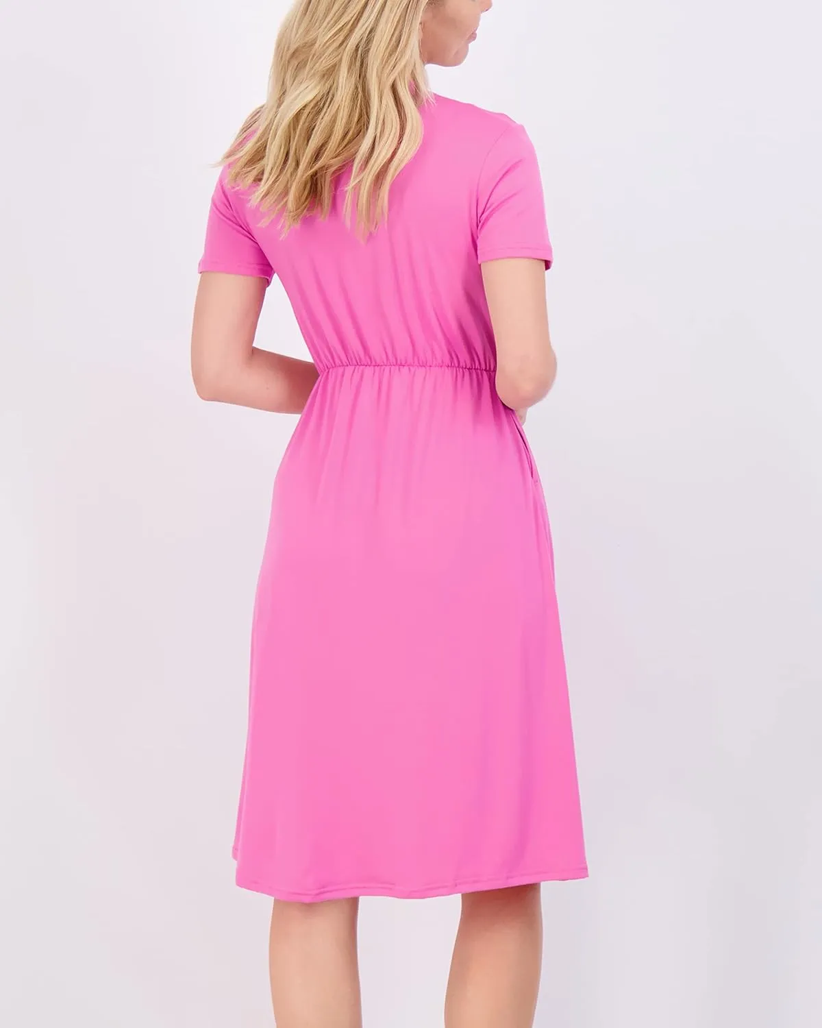Real Essentials 3-Pack: Women's Midi Short Sleeve Soft T-Shirt Dress with Elastic Waist (Available in Plus Size)