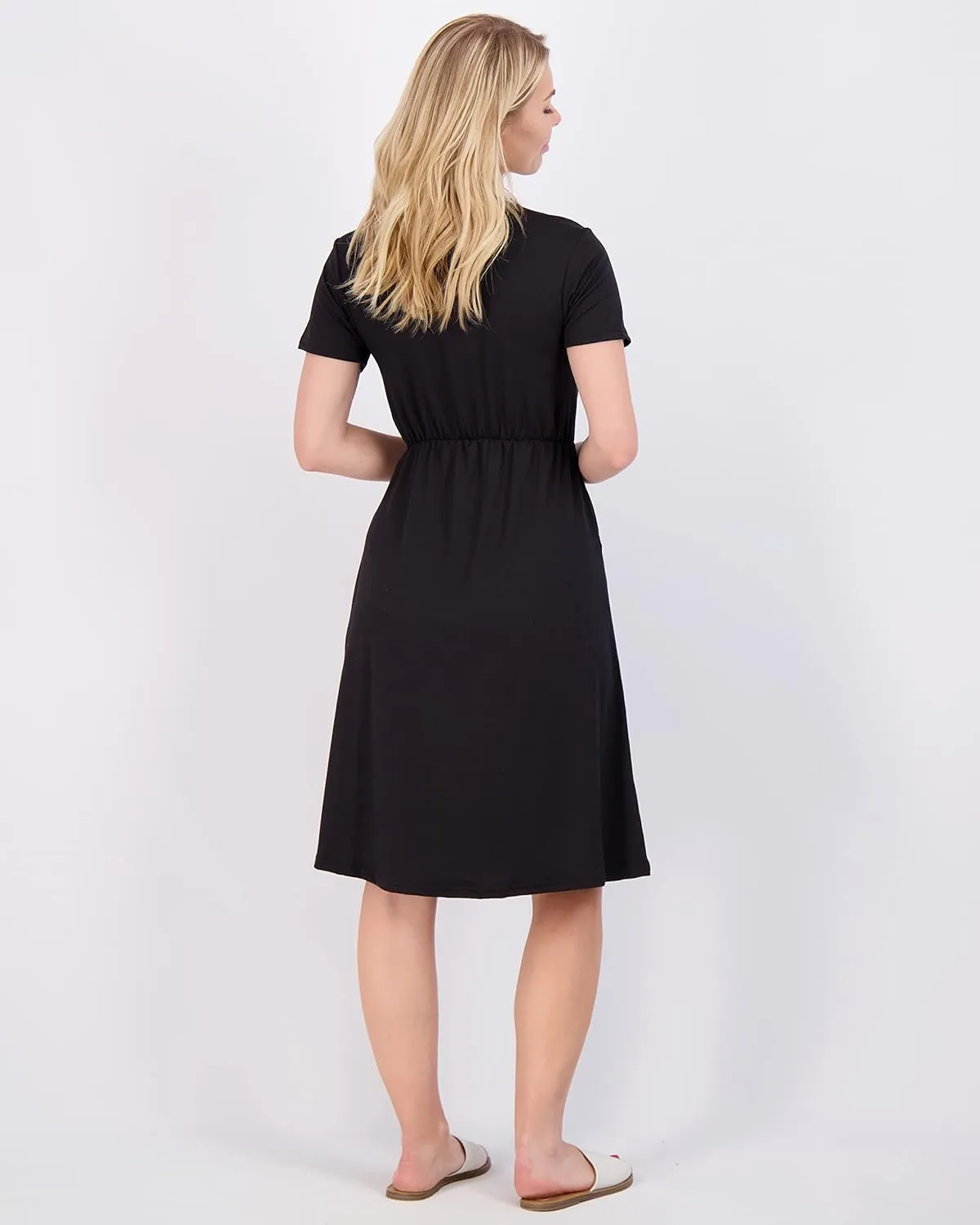 Real Essentials 3-Pack: Women's Midi Short Sleeve Soft T-Shirt Dress with Elastic Waist (Available in Plus Size)