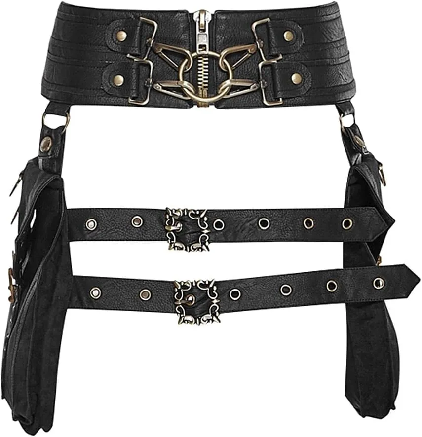 Retro Steampunk Pu Leather Waist Pack Drop Thigh Bag Goth Rave Bag Pouch