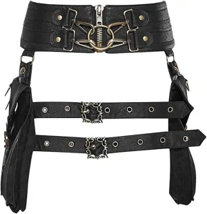 Retro Steampunk Pu Leather Waist Pack Drop Thigh Bag Goth Rave Bag Pouch