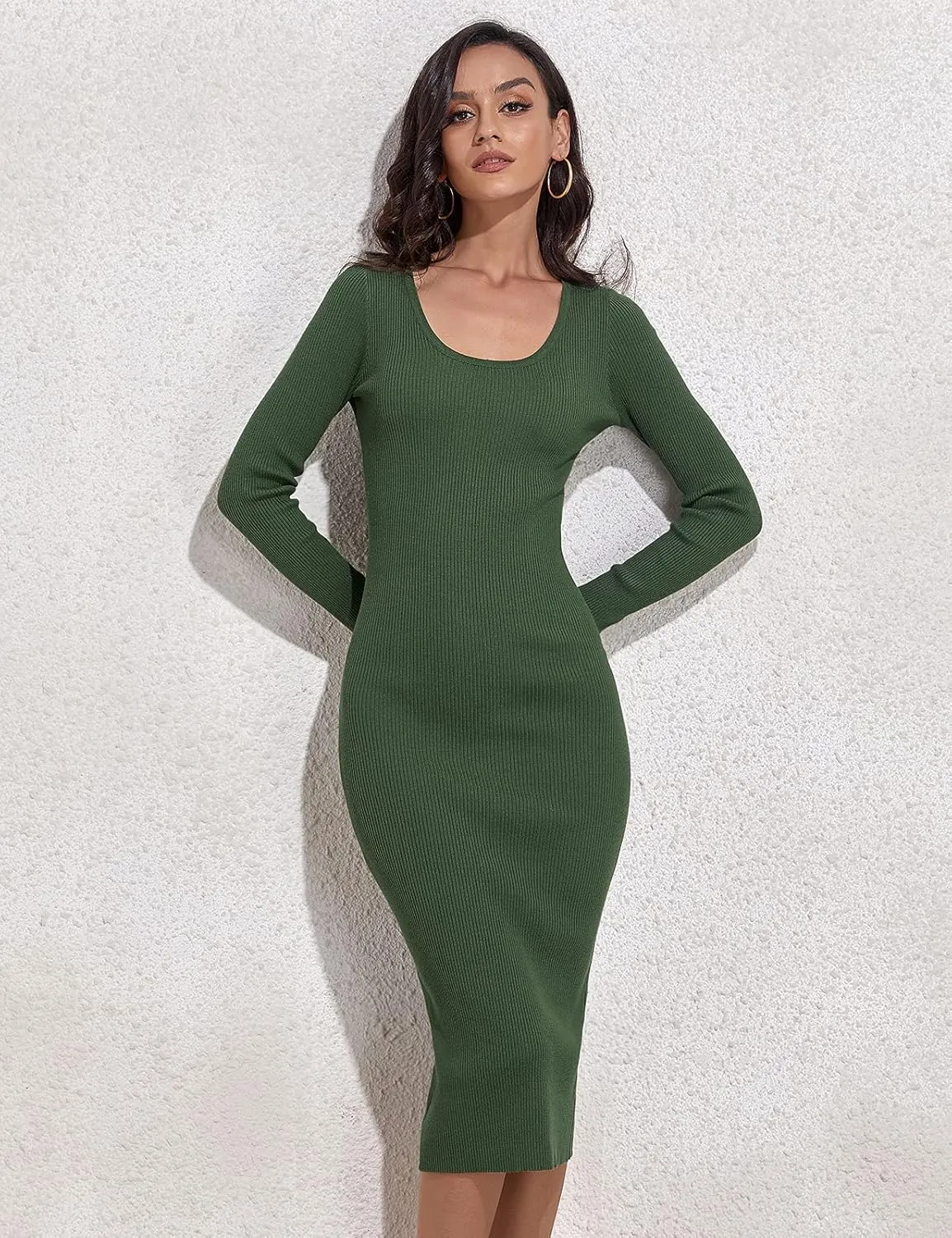 Rocorose Women's Crewneck Pullover Sweater Dress Elasticity Slim Fit Sweater Knitted Bodycon Dresses