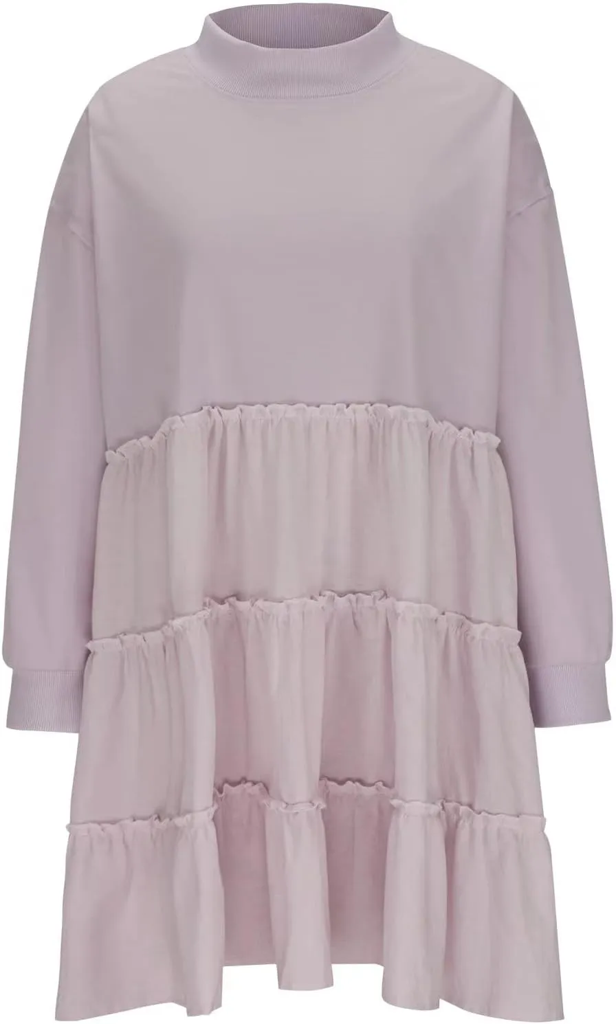 Ruffle Dress for Women 2024 Fall Long Sleeve Pullover Crewneck Sweatshirt Dress Casual Mini Dresses S~2XL