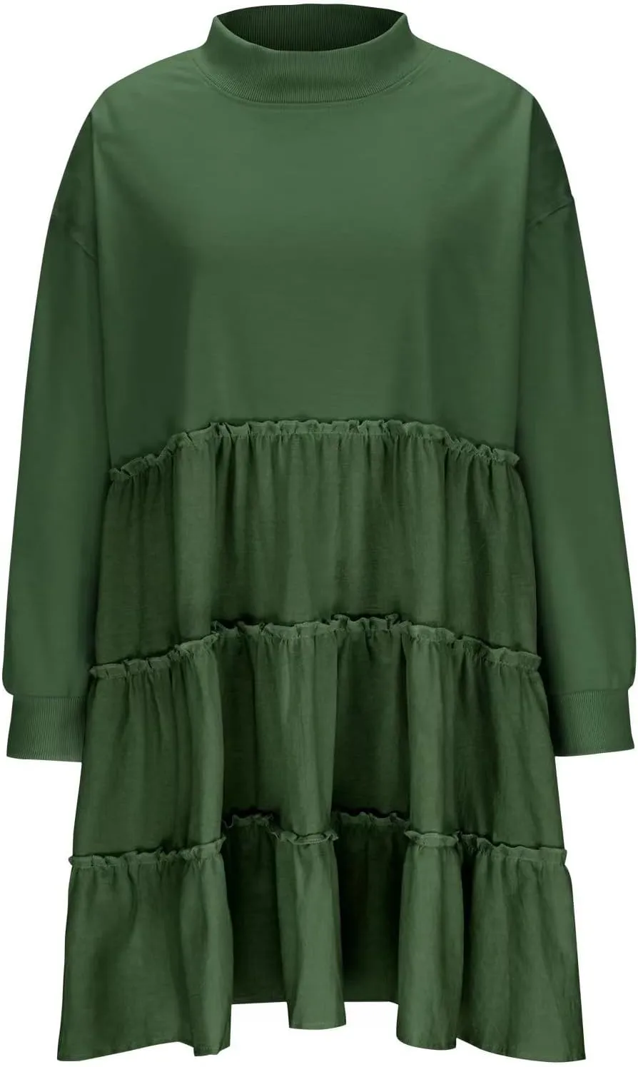 Ruffle Dress for Women 2024 Fall Long Sleeve Pullover Crewneck Sweatshirt Dress Casual Mini Dresses S~2XL