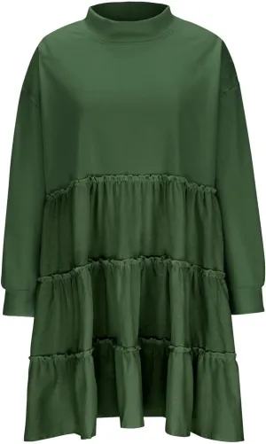 Ruffle Dress for Women 2024 Fall Long Sleeve Pullover Crewneck Sweatshirt Dress Casual Mini Dresses S~2XL