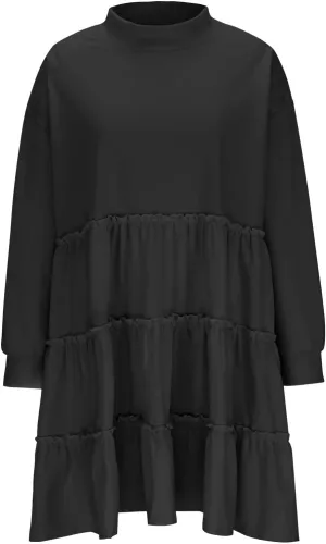 Ruffle Dress for Women 2024 Fall Long Sleeve Pullover Crewneck Sweatshirt Dress Casual Mini Dresses S~2XL