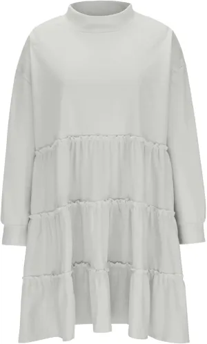 Ruffle Dress for Women 2024 Fall Long Sleeve Pullover Crewneck Sweatshirt Dress Casual Mini Dresses S~2XL