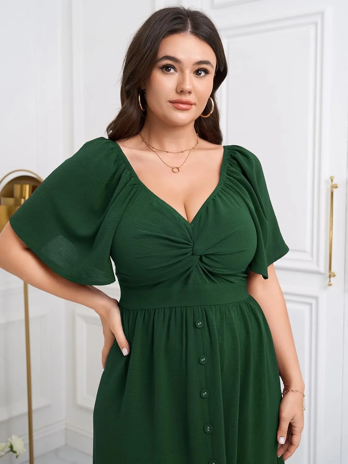SCOMCHIC Women Plus Size Dresses Short Sleeve Sweetheart Neckline Wedding Guest Cocktail Twsit Front A Line Maxi Dress