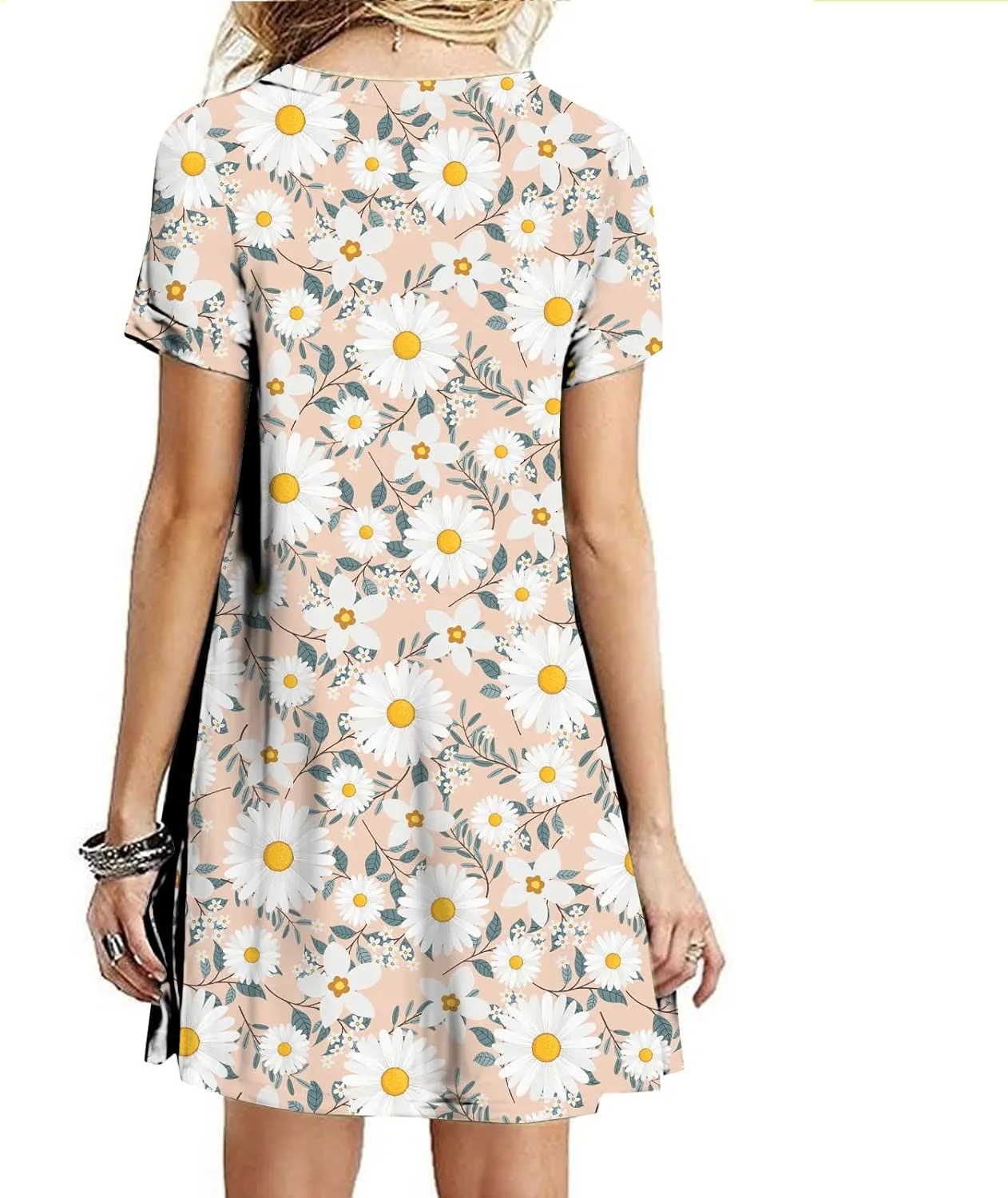 Short Sleeve Midi Dress for Women Floral Babydoll Dresses Crewneck Fit and Flare Dress Spring Break Dresses