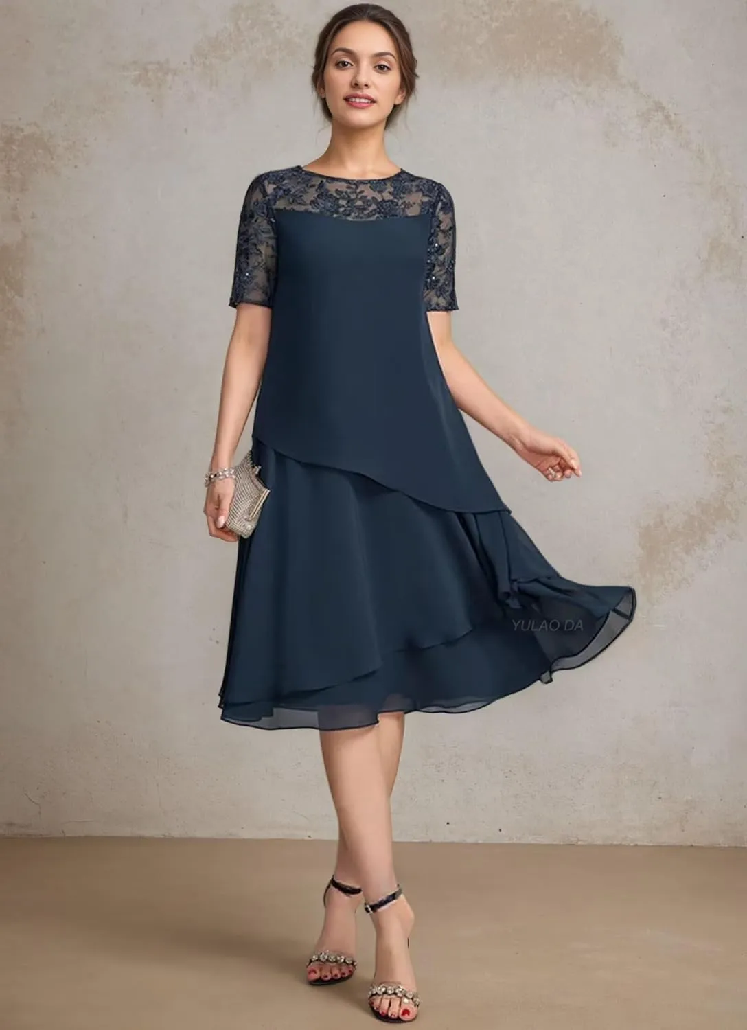 Short Sleeve Mother of The Bride Dresses for Wedding Lace Applique Wedding Guest Dress Tiered Formal Dresses 2025