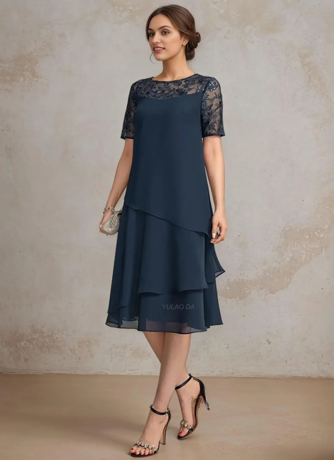 Short Sleeve Mother of The Bride Dresses for Wedding Lace Applique Wedding Guest Dress Tiered Formal Dresses 2025