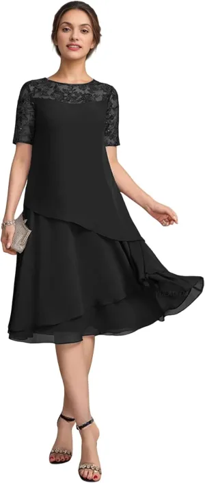 Short Sleeve Mother of The Bride Dresses for Wedding Lace Applique Wedding Guest Dress Tiered Formal Dresses 2025