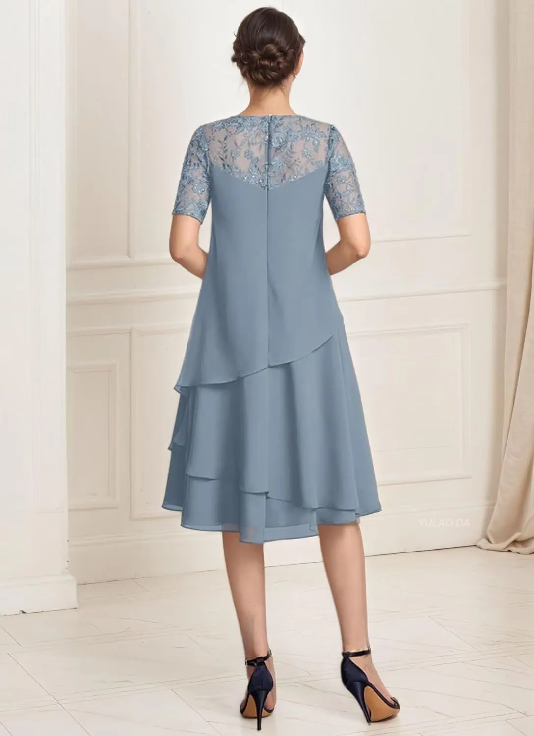 Short Sleeve Mother of The Bride Dresses for Wedding Lace Applique Wedding Guest Dress Tiered Formal Dresses 2025