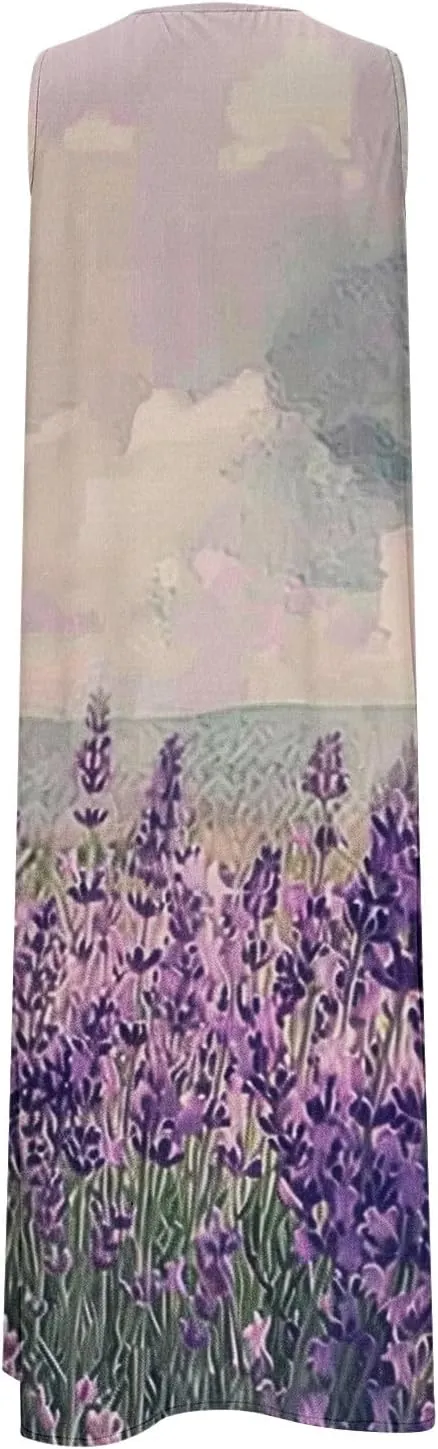 Sleeveless Dress for Women Summer Graphic Printed V Neck a Line Tank Dresses Boho Beach Vacation Sundress