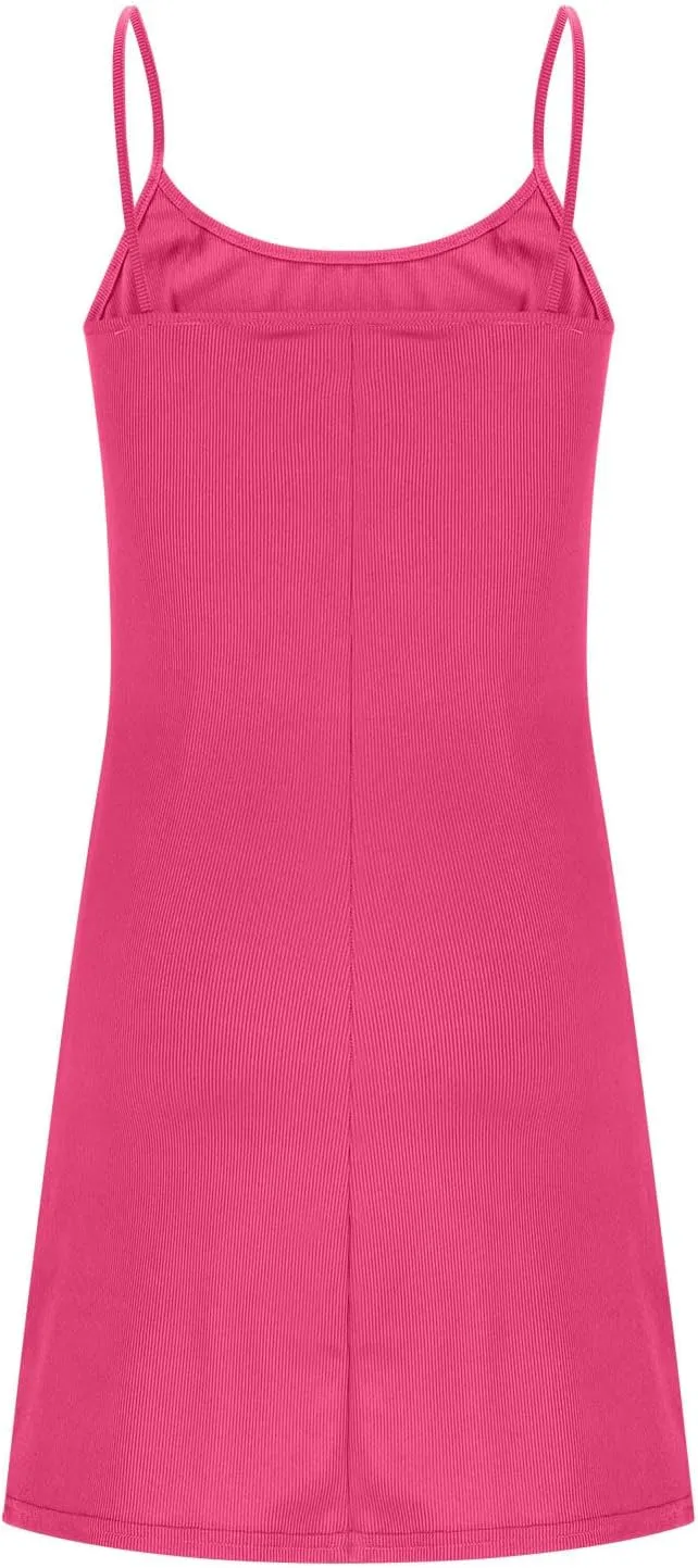Sleeveless Round Neck Dresses for Womens Summer Casual Solid Color - Adjustable Strap Flowy Mini Dress for Beach