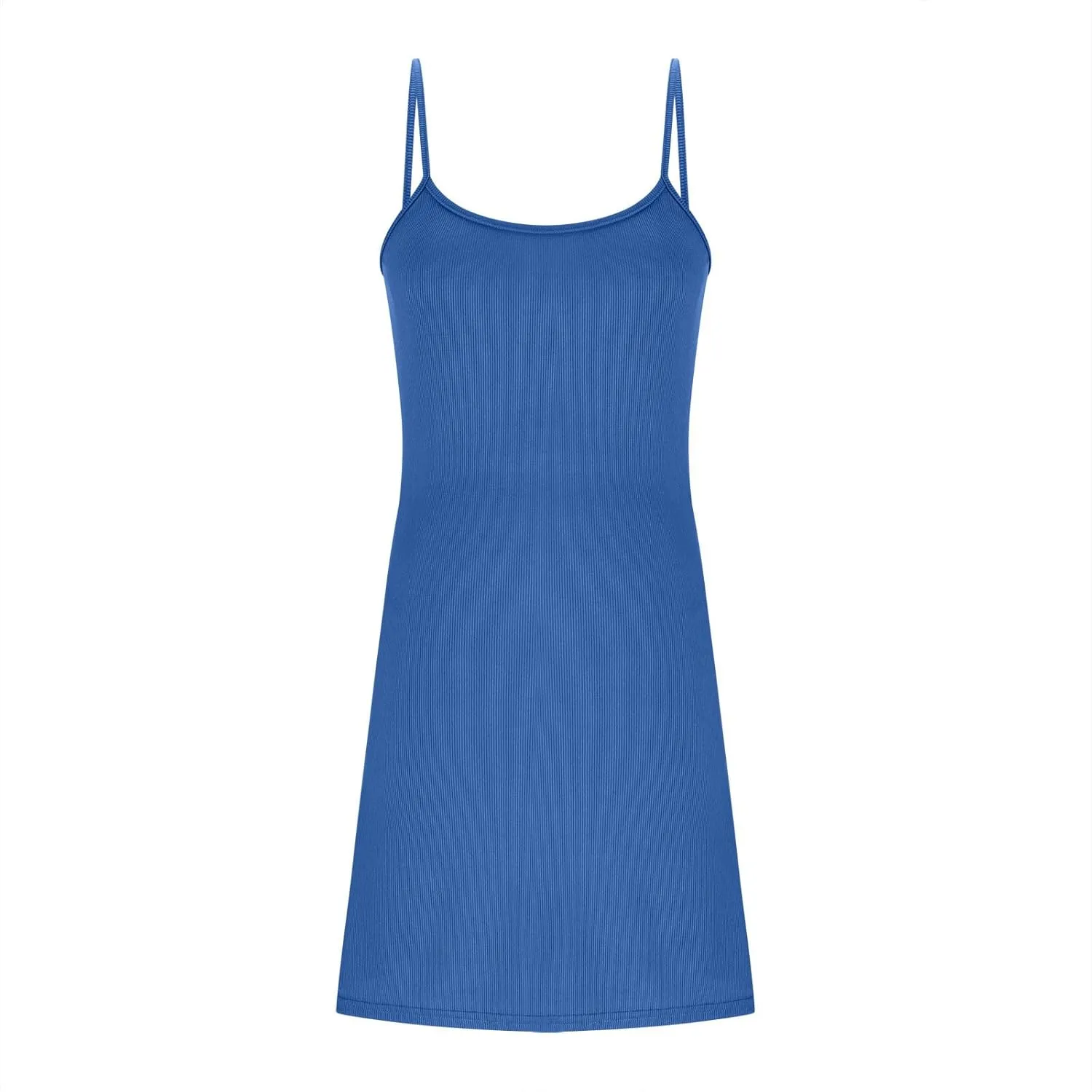 Sleeveless Round Neck Dresses for Womens Summer Casual Solid Color - Adjustable Strap Flowy Mini Dress for Beach