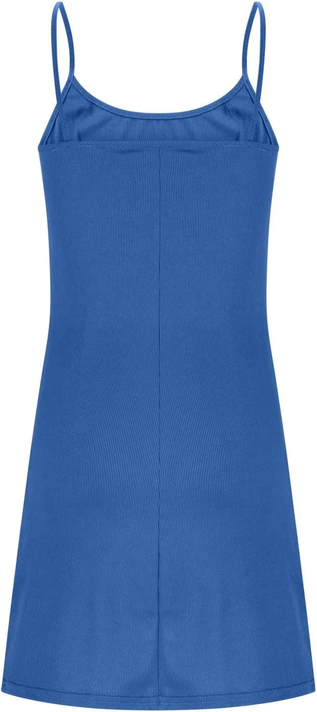 Sleeveless Round Neck Dresses for Womens Summer Casual Solid Color - Adjustable Strap Flowy Mini Dress for Beach