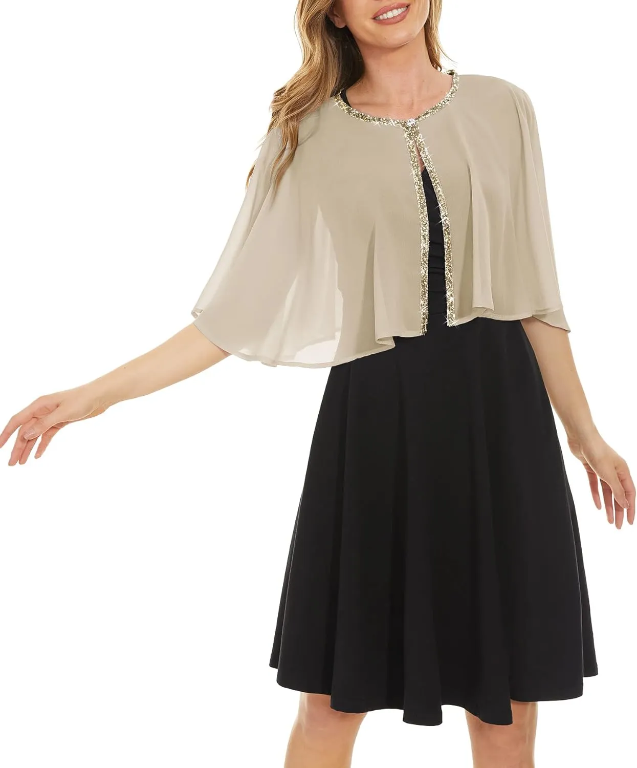 Soft Chiffon Sequins Shawls and Wraps/Cape for Evening Dress Wedding Formal Occasion