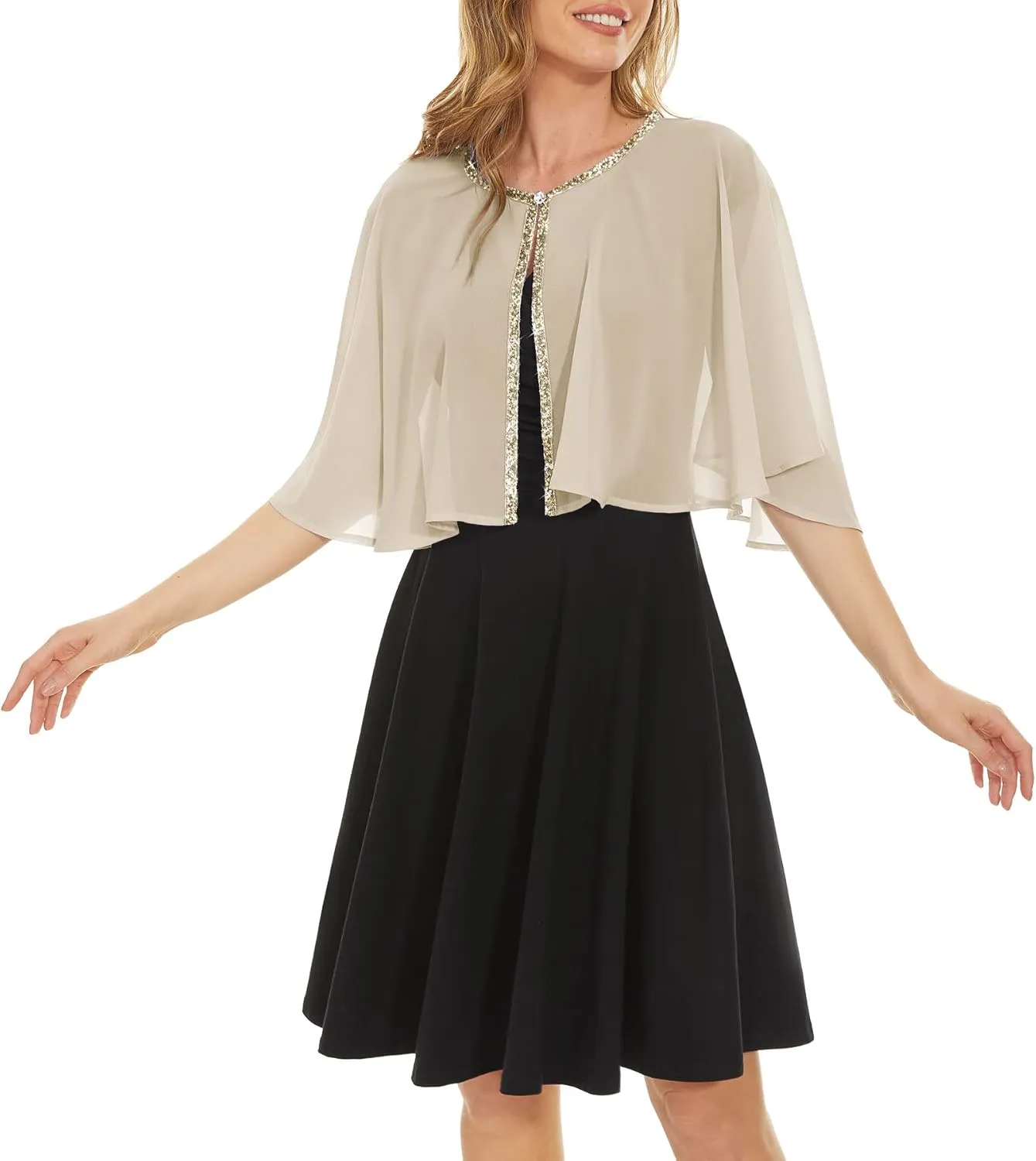 Soft Chiffon Sequins Shawls and Wraps/Cape for Evening Dress Wedding Formal Occasion