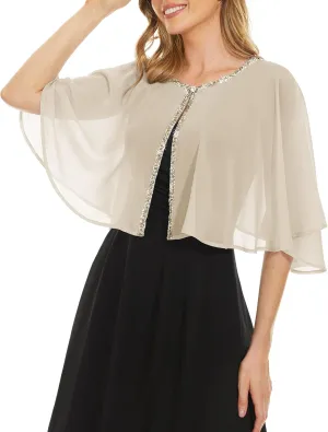 Soft Chiffon Sequins Shawls and Wraps/Cape for Evening Dress Wedding Formal Occasion