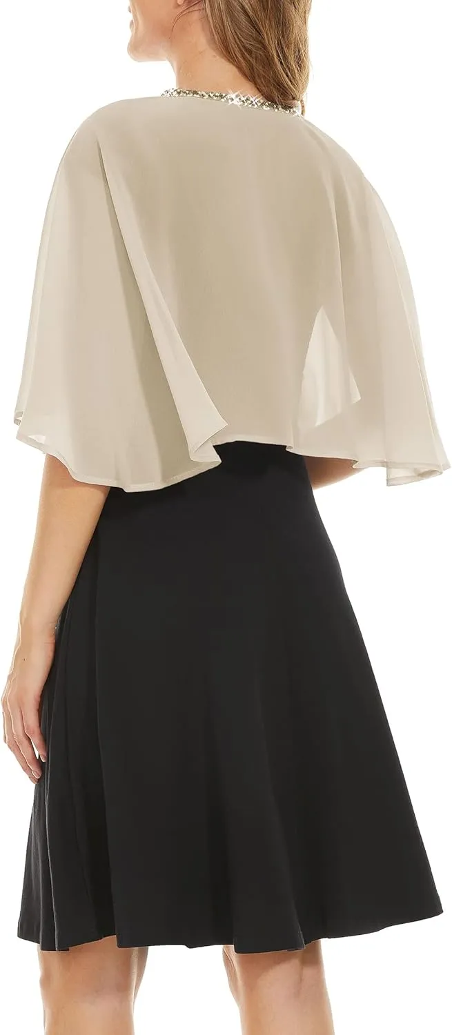 Soft Chiffon Sequins Shawls and Wraps/Cape for Evening Dress Wedding Formal Occasion