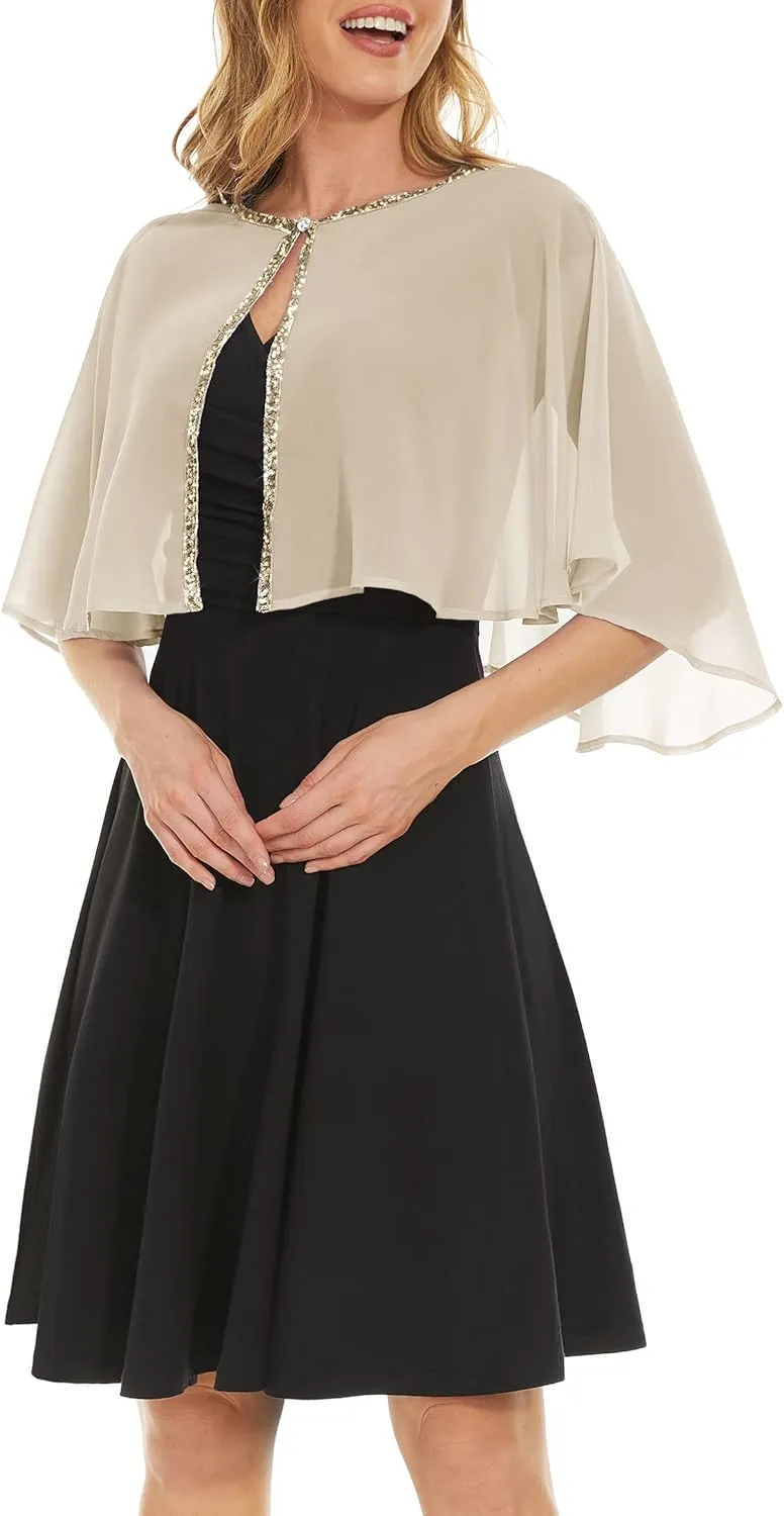 Soft Chiffon Sequins Shawls and Wraps/Cape for Evening Dress Wedding Formal Occasion