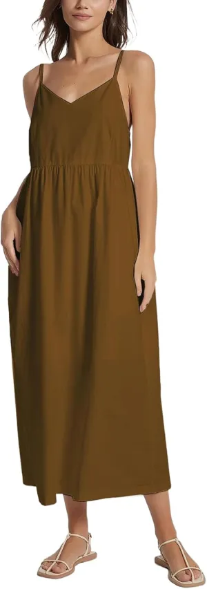 Spaghetti Strap Maxi Dress for Women Sleeveless V Neck Summer Flowy Cami Dress Beach Long Dresses with Pockets